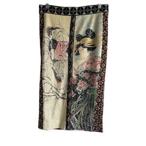 RARE Byron Lars Size 6 Sequined Japanese Ukiyo-e Woodblock Prints Pencil Skirt